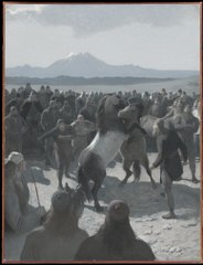 /The Horse-Fight at Hlidarendi. Illustration for Njal’s Saga, ch. 59