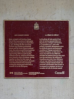 plaque with series information in English and French