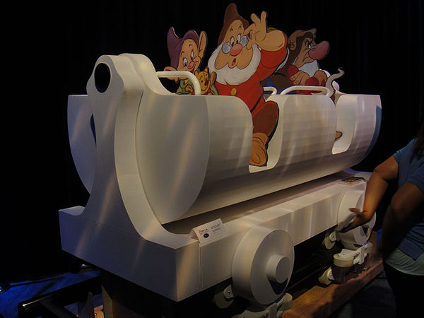 A prototype car for the Seven Dwarfs Mine Train on display at the D23 Expo in 2011