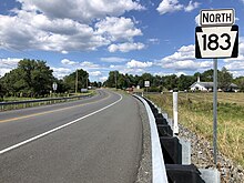 PA 183 northbound in Jefferson Township 2022-08-16 16 00 15 View north along Pennsylvania State Route 183 (Bernville Road) at New Schaefferstown Road in Jefferson Township, Berks County, Pennsylvania.jpg