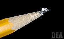 A two milligram dose of fentanyl powder (on pencil tip) is a lethal amount for most people. 2 milligrams of fentanyl on pencil tip. A lethal dose for most people. US Drug Enforcement Administration.jpg