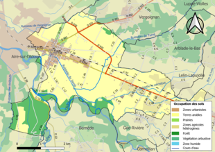 Barevná mapa znázorňující využití půdy.