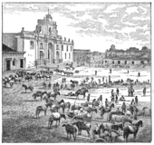Parroquia de San José y Plaza Mayor, cuando el Palacio de los Capitanes Generales todavía no se había reconstruido; 1884.