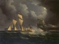 Pirátský luger pronásledovaný námořní brigou, olej na plátně