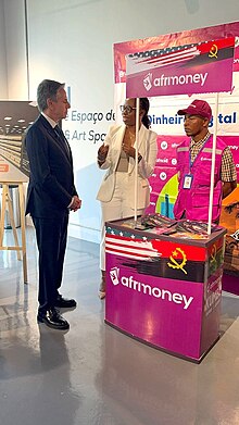 United States Secretary of State Antony Blinken during a visit to Africell Angola in January 2024. Africell Angola Blinken.jpg