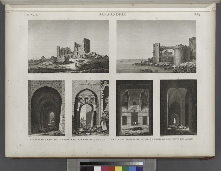 File:Alexandrie (Alexandria). 1.2. Tours de l'enceinte des arabes, situées près du Port Vieux; 3-6. Vues intérieures de plusieurs tours de l'enceinte des arabes (NYPL b14212718-1268801).tiff