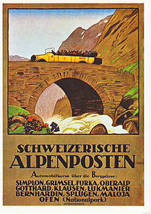 Affiche d'Emil Cardinaux pour les cars postaux, 1923.