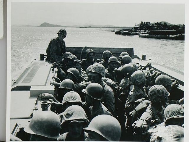 During the allied advance into Seoul, American and Korean Marines crossed the Han River in an LVT-3c of the Marines' 1st Amphibian Tractor Battalion.