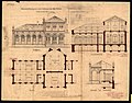 Ansicht, Grundriss, Querschnitt und Längsschnitt eines neuen Badehauses in Bad Weilbach bei Flörsheim, 1872.jpg