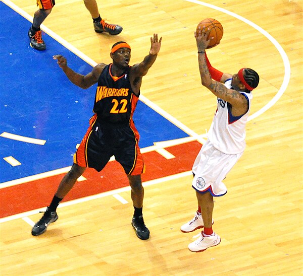 Morrow contests an Allen Iverson shot in 2010