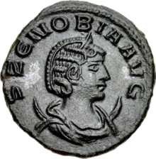 Coin depicting Zenobia Antoninianus of Zenobia (obverse).png