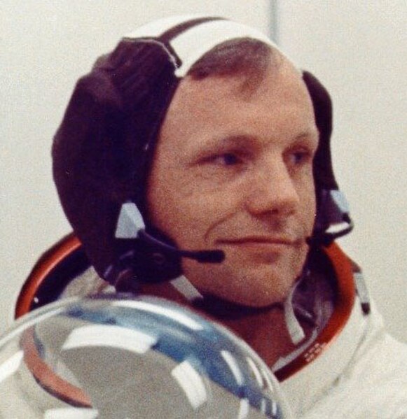 American astronaut Neil Armstrong wearing the "Snoopy cap"