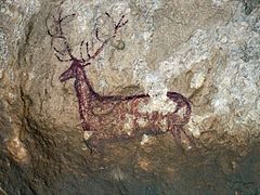 Ciervo en el abrigo de Chimiachas,[36]​ Sierra de Guara (provincia de Huesca, España) ca. 6000 a. C.