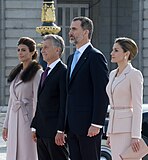 From left to right: Juliana Awada, First Lady of Argentina, Mauricio Macri, president of Argentina, King Felipe VI and Queen Letizia (22 February 2017)