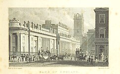 Threadneedle Street met de Bank of England in 1828