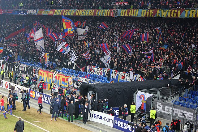 FC Basel supporters at a 2011–12 UEFA Champions League match against FC Bayern Munich in St.-Jakob-Park