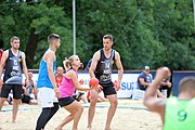 Deutsch: Beachhandball Europameisterschaften 2019 (Beach handball Euro); Tag 3: 4. Juli 2019 – Männer, Platzierungsrunde Gruppe III, Italien-Montenegro 2:0 (22:15, 18:7) English: Beach handball Euro; Day 3: 4 July 2019 – Men Consolation Round Group III – Italy-Montenegro 2:0 (22:15, 18:7)