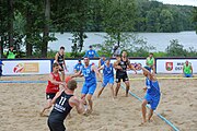 Deutsch: Beachhandball Europameisterschaften 2019 (Beach handball Euro); Tag 2: 3. Juli 2019 – Männer, Vorrunde Gruppe B, Slowenien-Russland 0:2 (16:24, 14:24) English: Beach handball Euro; Day 2: 3 July 2019 – Men Preliminary Round Group B – Slovenia-Russia 0:2 (16:24, 14:24)