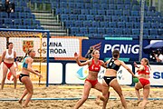 Deutsch: Beachhandball Europameisterschaften 2019 (Beach handball Euro); Tag 5: 6. Juli 2019 – Frauen, Halbfinale, Kroatien-Dänemark 1:2 (12:19, 17:10, 4:7) English: Beach handball Euro; Day 5: 6 July 2019 – Semifinal Men – Croatia-Denmark 1:2 (12:19, 17:10, 4:7)