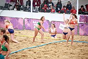 Deutsch: Beachhandball bei den Olympischen Jugendspielen 2018; Tag 6, 12. Oktober 2018; Mädchen, Hauptrundenspiel – Ungarn-Niederlande 2:1 English: Beach handball at the 2018 Summer Youth Olympics at 12 October 2018 – Girls Main Round – Hungary-Netherlands 2:1