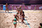 Deutsch: Beachhandball bei den Olympischen Jugendspielen 2018; Tag 4, 10. Oktober 2018; Mädchen, Vorrunde, Gruppe A - Ungarn-Chinese Taipei (Taiwan) 2:0 English: Beach handball at the 2018 Summer Youth Olympics at 10 October 2018 – Girls Preliminary Round Group A‎ – Hungary-Chinese Taipei 2:0