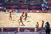 Deutsch: Beachhandball bei den Olympischen Jugendspielen 2018; Tag 4, 10. Oktober 2018; Mädchen, Vorrunde, Gruppe A - Ungarn-Chinese Taipei (Taiwan) 2:0 English: Beach handball at the 2018 Summer Youth Olympics at 10 October 2018 – Girls Preliminary Round Group A‎ – Hungary-Chinese Taipei 2:0