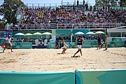 Deutsch: Beachvolleyball bei den Olympischen Jugendspielen 2018; Tag 11, 17. Oktober 2018; Jungen, Spiel um Platz 3 – Argentinien-Ungarn 2:0 (21–15/21–15) English: Beach volleyball at the 2018 Summer Youth Olympics at 17 October 2018 – Bronze Medal Match – Argentina-Hungary 2:0 (21–15/21–15)