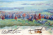 Painting detail: Marshal Ney of France leading a charge.