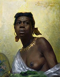 A Negress label QS:Len,"A Negress" label QS:Lpl,"Murzynka" label QS:Lfr,"Une négresse" . 1884. oil on canvas medium QS:P186,Q296955;P186,Q12321255,P518,Q861259 . 63 × 48.5 cm (24.8 × 19 in). Warsaw, National Museum in Warsaw (MNW).