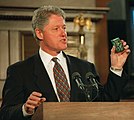 A photograph of Bill Clinton presenting the V-chip (1996) (November 9, 2020)