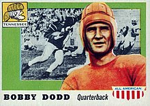 Dodd at Tennessee depicted on a trading card in the 1950s. Bobby Dodd football card.jpg