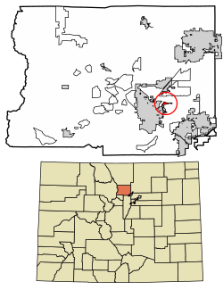 Boulder County Colorado Incorporated and Unincorporated areas Valmont Highlighted 0880370.svg