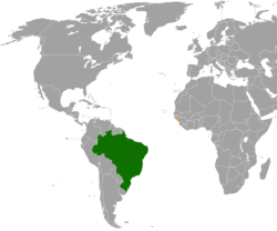 Mapa označující umístění Brazílie a Guineje-Bissau