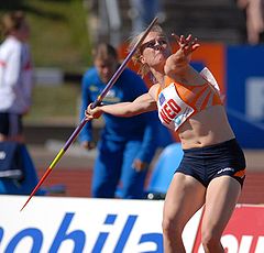Image 3Bregje Crolla beginning to throw the javelin (from Track and field)