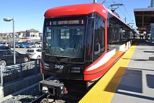 A Siemens S200 LRV at Saddletowne station in Calgary Calgary Transit S200.jpg