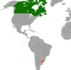نقشهٔ موقعیت اروگوئه و کانادا.