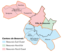 Les anciens cantons de Beauvais, avant 2014.