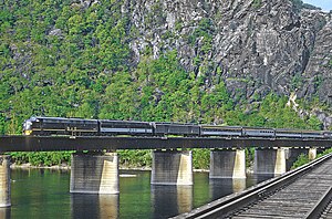 Capitol Limited crossing the Potomac at Harpers Ferry, May 1969.jpg