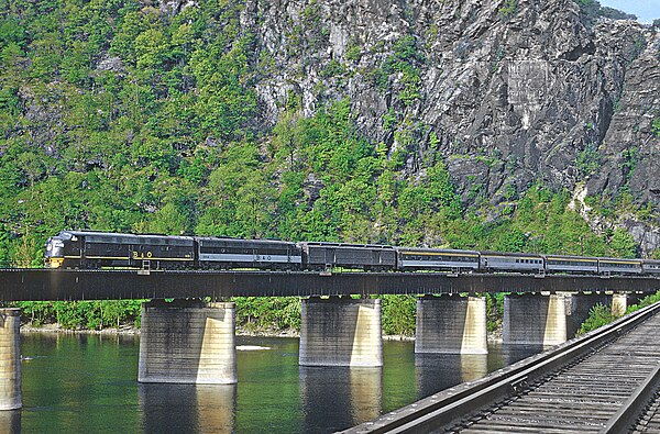 The westbound Capitol Limited crossing the Potomac River at Harpers Ferry in 1969