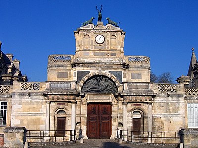 Gatehouse of the Château d'Anet, with sculpture of stag and hunting dogs