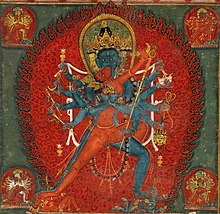 Chacrasamvara embracing his consort Vajravarahi (Yab-Yum). Nepal, 17th century Chakrasamvara and Vajravarahi (cropped).jpg