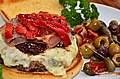 Cheeseburger with red onion jam, prosciutto, and roasted red peppers.jpg