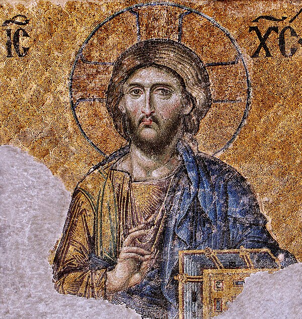 One of the most famous of the surviving Byzantine mosaics of the Hagia Sophia in Constantinople – the image of Christ Pantocrator on the walls of the 