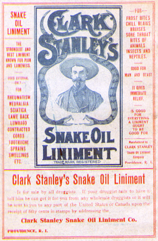 <span class="mw-page-title-main">Snake oil</span> Euphemism for false advertising