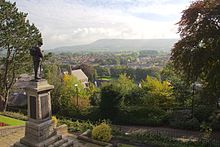 The war memorial with Pendle Hill on the horizon