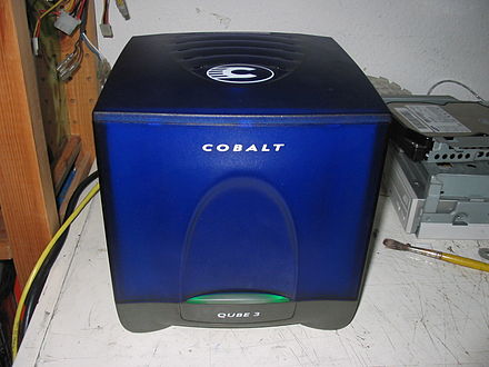 Sun's Cobalt Qube 3; a computer server appliance (2002); running Cobalt Linux (a customized version of Red Hat Linux, using the 2.2 Linux kernel), complete with the Apache web server.