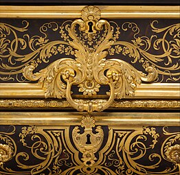 Baroque acanthuses on a commode, by André-Charles Boulle, c.1710–1720, walnut veneered with ebony, marquetry of engraved brass and tortoiseshell, and gilt-bronze mounts, Metropolitan Museum of Art