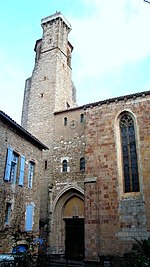 Cordes-sur-Ciel - Iglesia Saint-Michel - Torre y portal.jpg