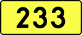 English: Sign of DW 233 with oficial font Drogowskaz and adequate dimensions.