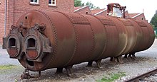 An industrial boiler used for a stationary steam engine Dampfkessel fur eine Stationardampfmaschine im Textilmuseum Bocholt.jpg